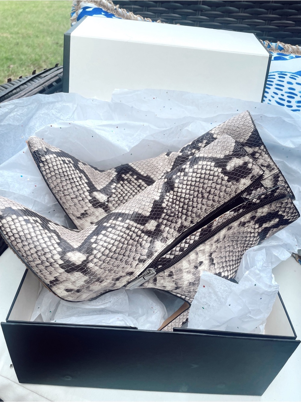 Vince Camuto Snake-Print Ankle Boots in Neutral Black and Cream